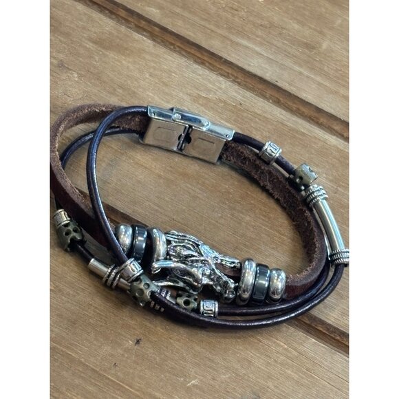 Dragon Claw Leather Bracelet With Stainless Steel Clasp - Picture 4 of 8